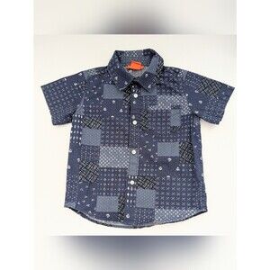 Joe Fresh Boys' (Size 4) Navy & White Patchwork Design Button-Down Shirt